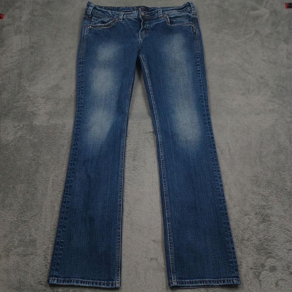 Silver Jeans Womens 32 Blue Straight Suki Denim‎ Distressed Pockets